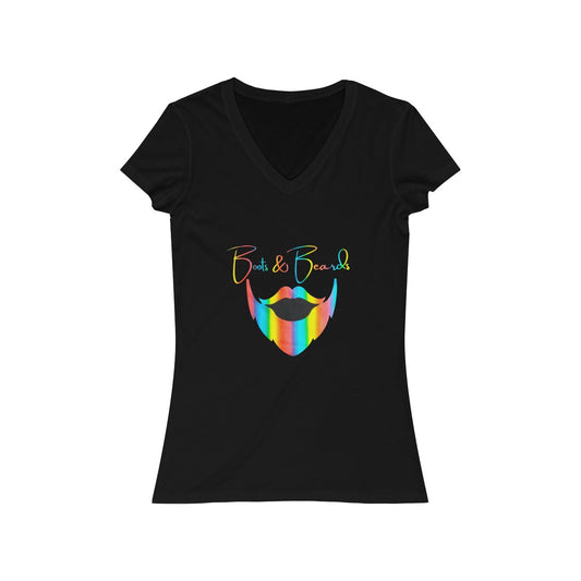 Ladies Boots & Beards V-Neck Short Sleeve Rainbow Logo